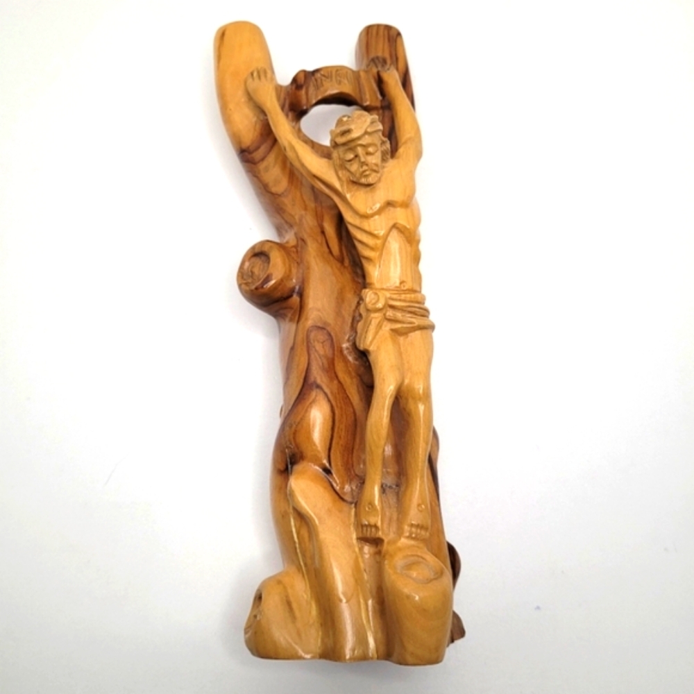 Holy Land Market Jesus Crucified Statue Hand Carved Olive Wood